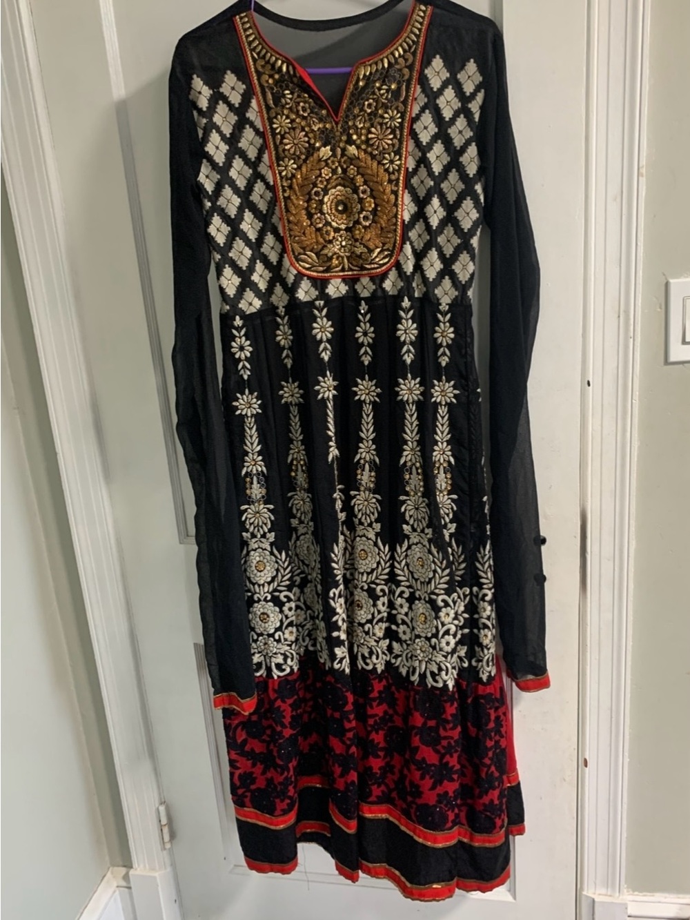 Embroidered Black and Red Anarkali Dress
